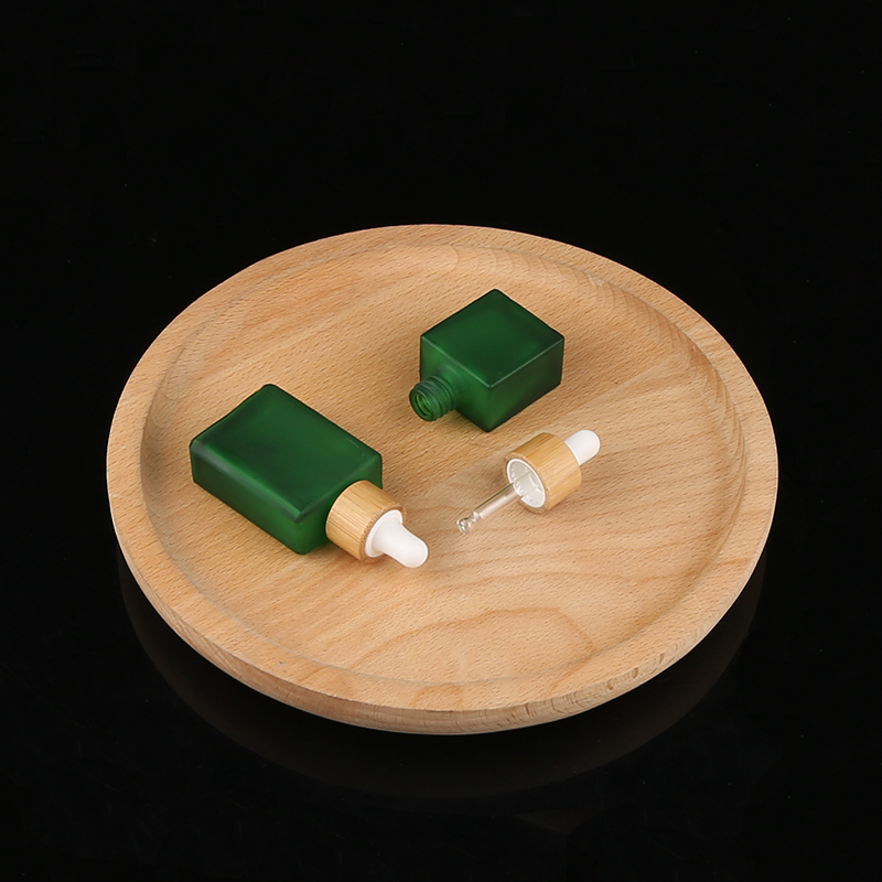 10ml 15ml Frosted green square essential oil glass bottle with bamboo dropper lid