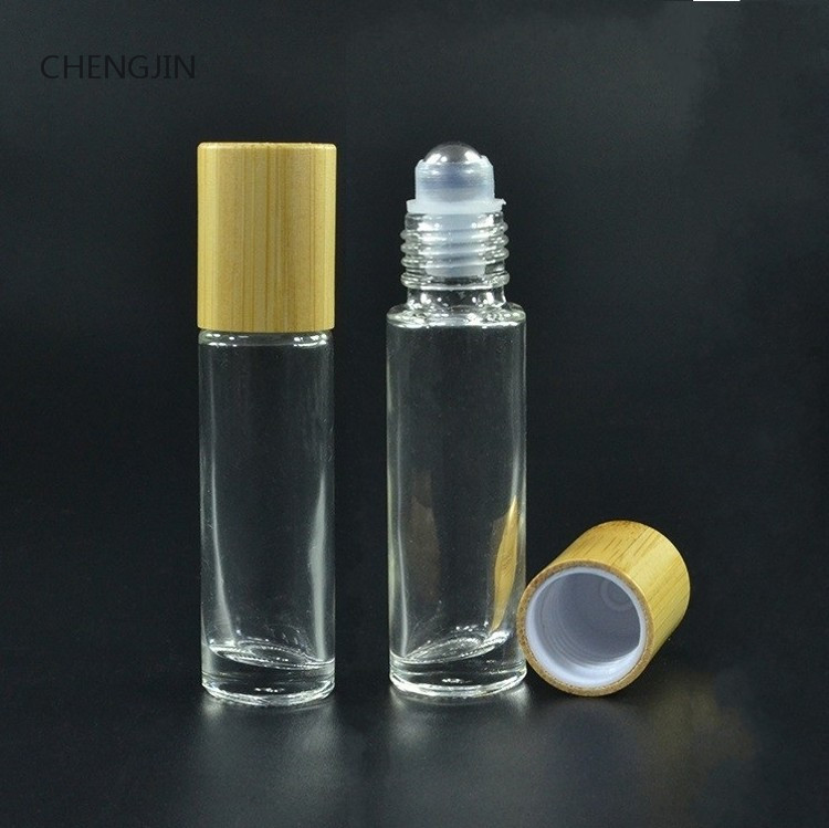10ml 15ml eco friendly wooden bamboo cap perfume roll on bottle with metal glass roller ball