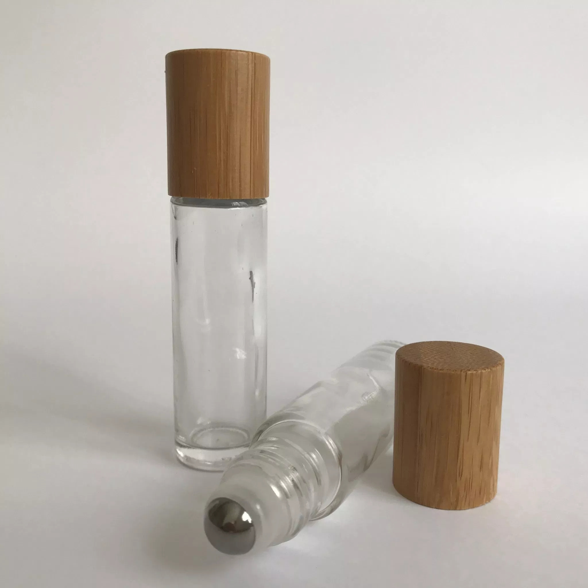 10ml 15ml eco friendly wooden bamboo cap perfume roll on bottle with metal glass roller ball