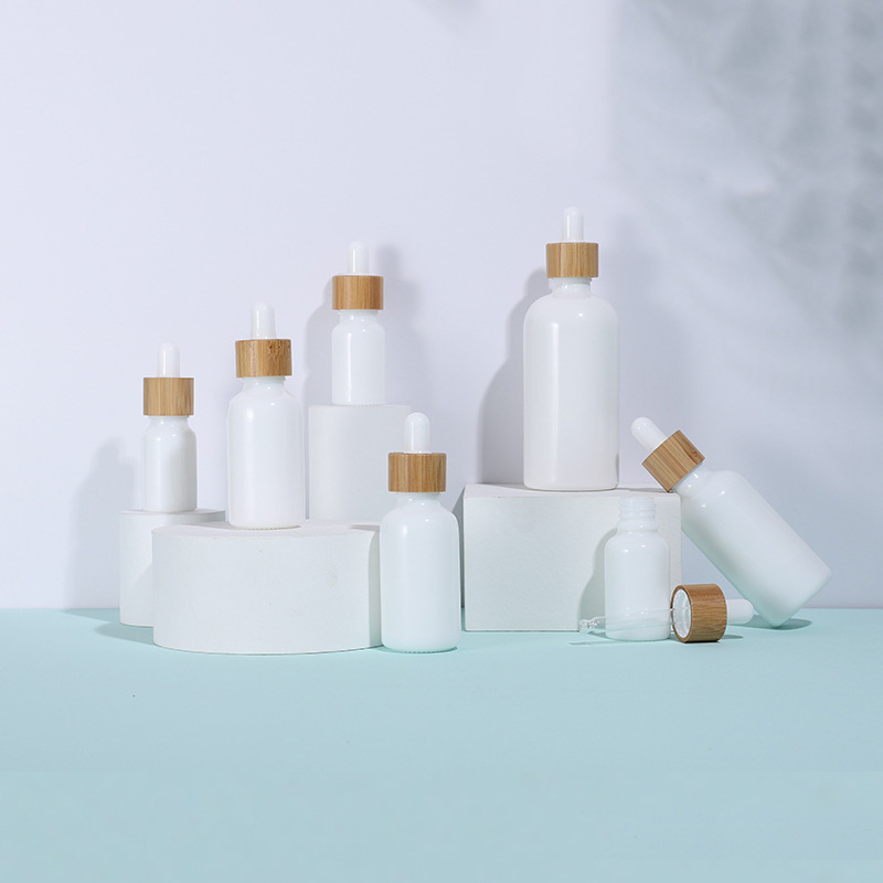 10ml 20ML pipette fine oil bottle 30ML 50ml wood ring white porcelain Dropper bottle 15ML 100ml glass bottle bamboo cap