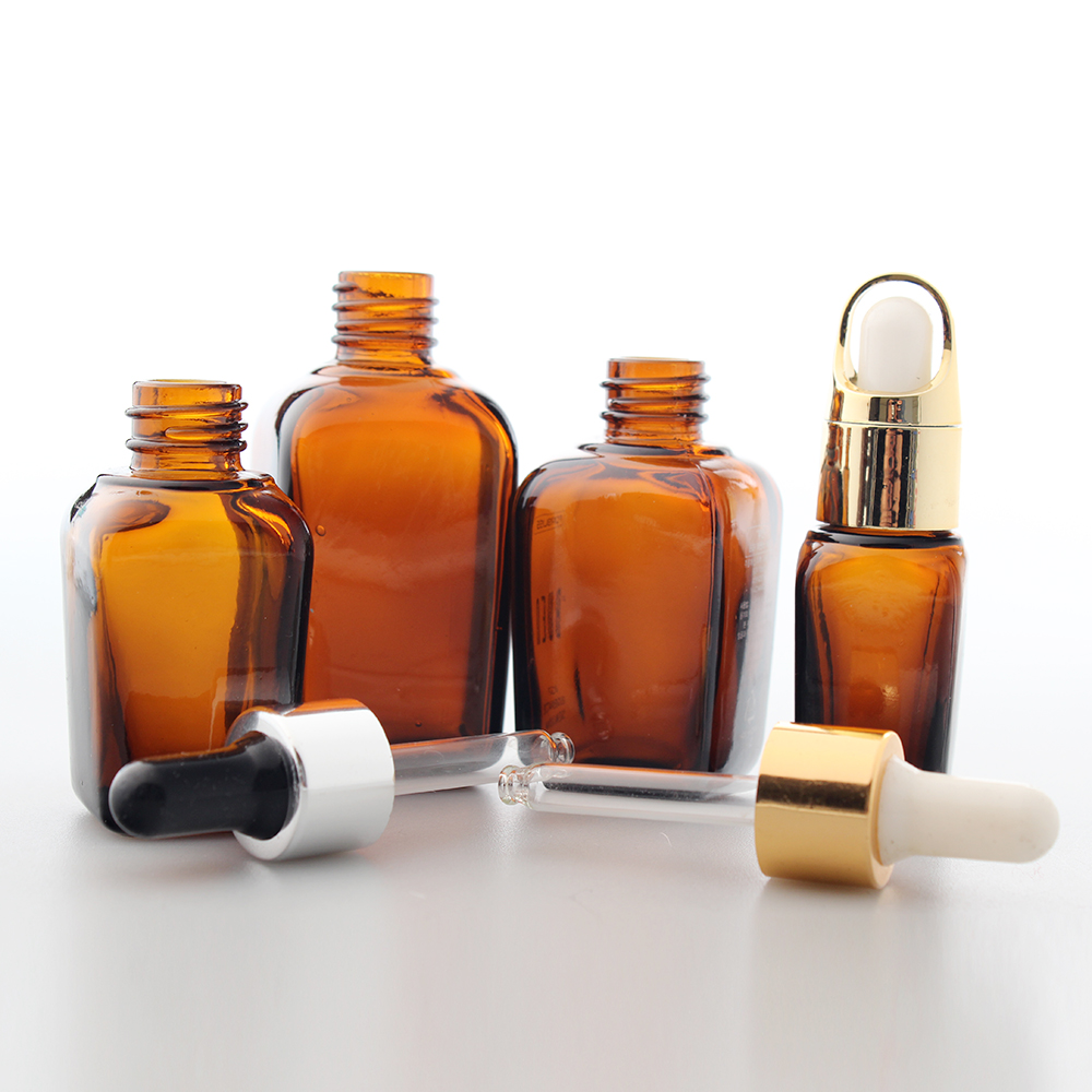 10ml 20ml 30ml 50ml 100ml Airless Square Amber Glass Essential Oil Bottles Glass Dropper Bottles