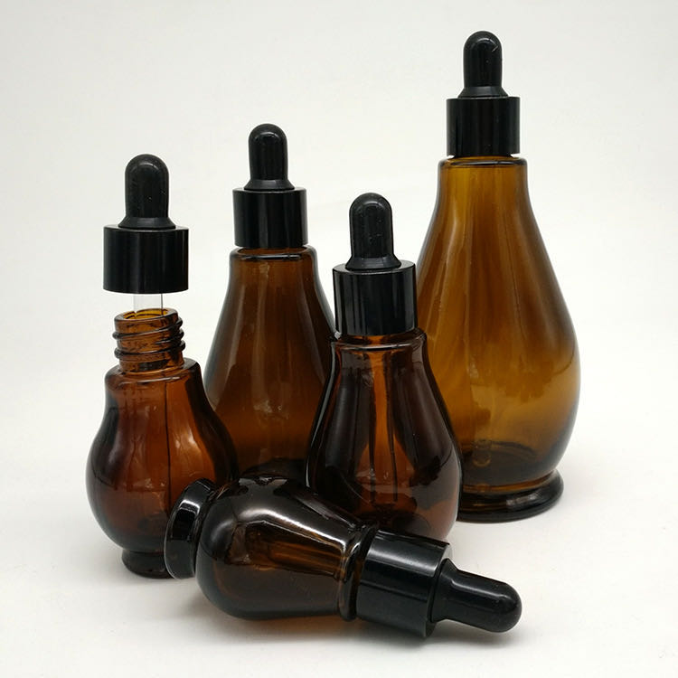 10ml 20ml 30ml 50ml 100ml Essential Oil Single Gourd Shape Dark Brown Glass Bottle With Gold Dropper