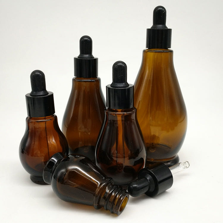 10ml 20ml 30ml 50ml 100ml Essential Oil Single Gourd Shape Dark Brown Glass Bottle With Gold Dropper