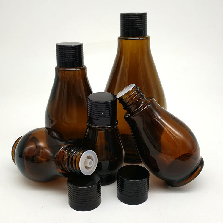 10ml 20ml 30ml 50ml 100ml Essential Oil Single Gourd Shape Dark Brown Glass Bottle With Gold Dropper
