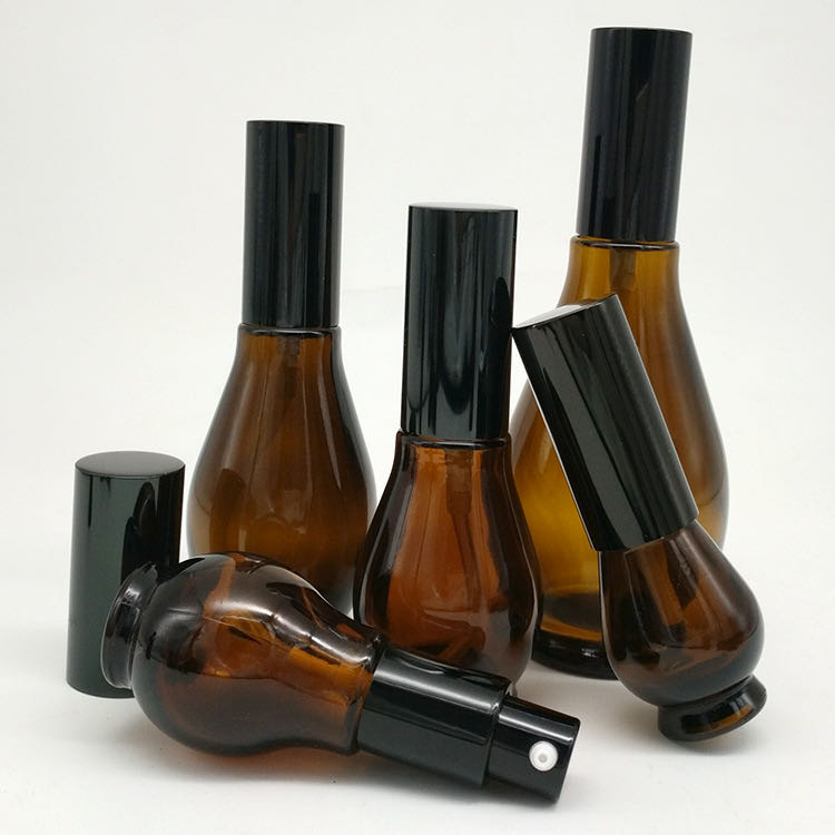 10ml 20ml 30ml 50ml 100ml Essential Oil Single Gourd Shape Dark Brown Glass Bottle With Gold Dropper