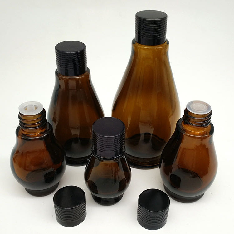 10ml 20ml 30ml 50ml 100ml Essential Oil Single Gourd Shape Dark Brown Glass Bottle With Gold Dropper