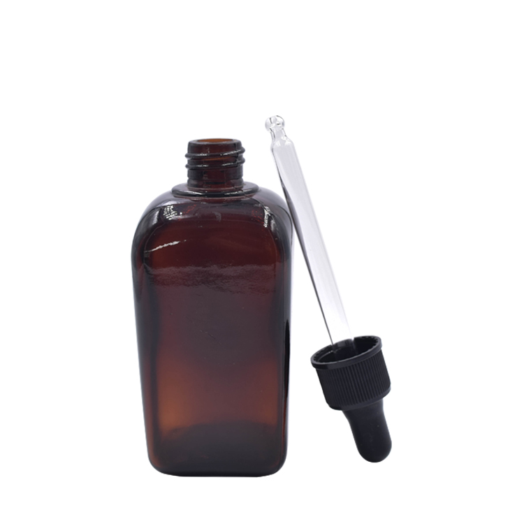 10ml 20ml 30ml 50ml 100ml natural amber color boston essential bottle french square glass dropper bottle with black dropper