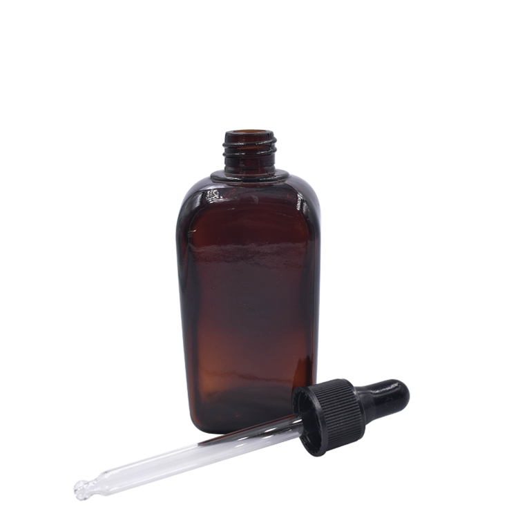10ml 20ml 30ml 50ml 100ml natural amber color boston essential bottle french square glass dropper bottle with black dropper