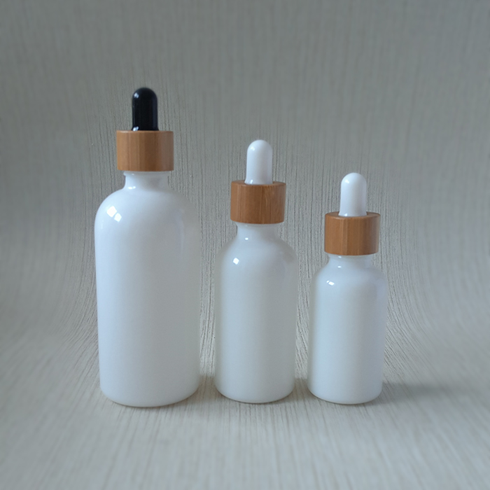 10ml 20ml 30ml 50ml 100ml porcelain opal white bamboo lid glass dropper bottle