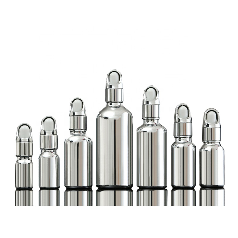 10ml 20ml 30ml 50ml 100ml shiny UV electroplate silver cosmetic Essential Oil Glass Dropper Bottle