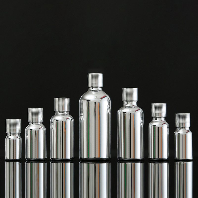 10ml 20ml 30ml 50ml 100ml shiny UV electroplate silver cosmetic Essential Oil Glass Dropper Bottle