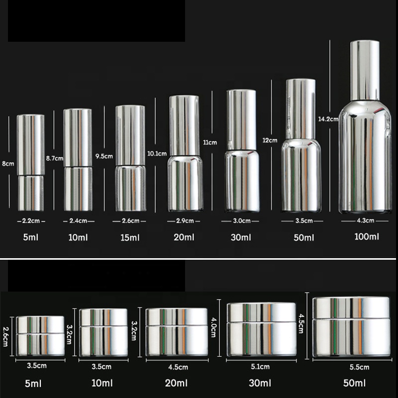 10ml 20ml 30ml 50ml 100ml shiny UV electroplate silver cosmetic Essential Oil Glass Dropper Bottle