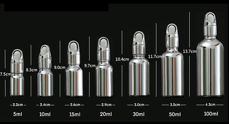 10ml 20ml 30ml 50ml 100ml shiny UV electroplate silver cosmetic Essential Oil Glass Dropper Bottle