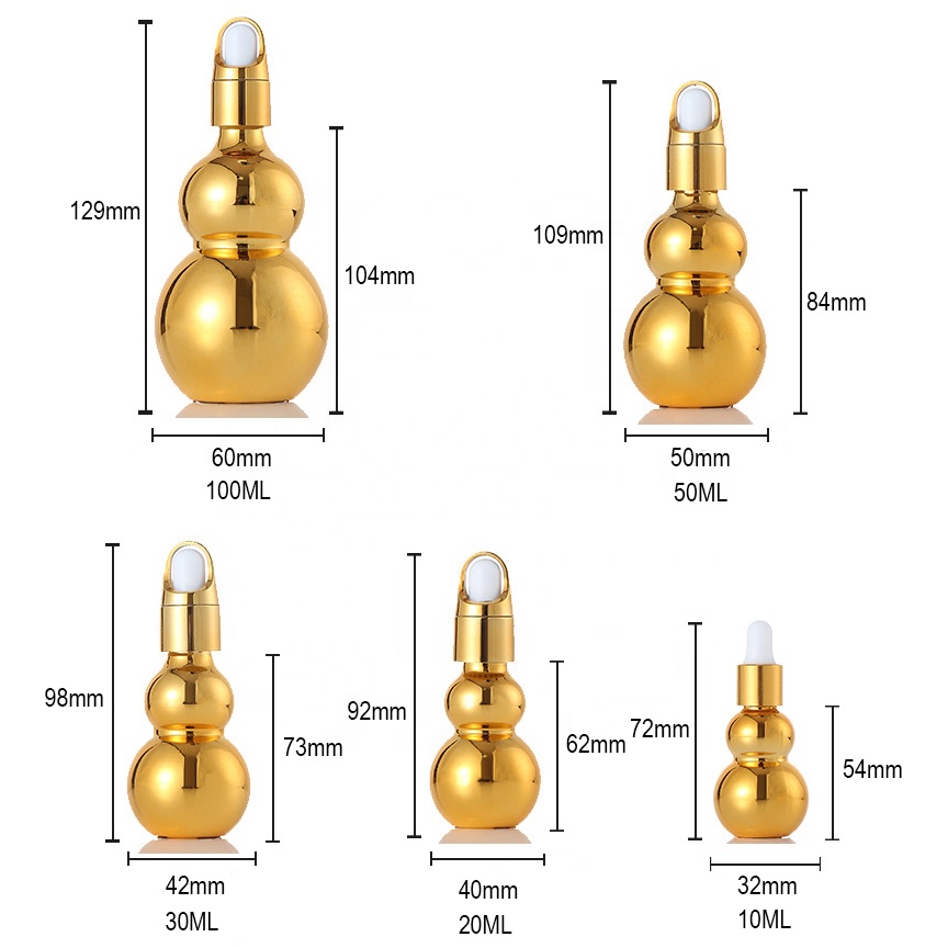10ml 20ml 30ml 50ml 100ml shiny electroplate gold Gourd Bottle Essential Oil Bottle Flower Basket Lid Glass Dropper Bottle