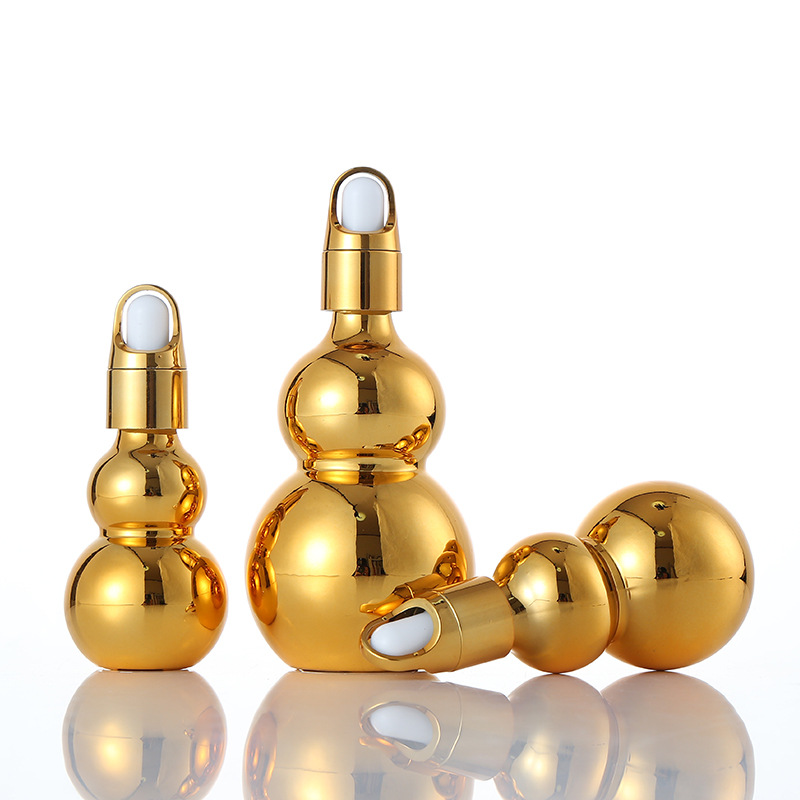 10ml 20ml 30ml 50ml 100ml shiny electroplate gold Gourd Bottle Essential Oil Bottle Flower Basket Lid Glass Dropper Bottle