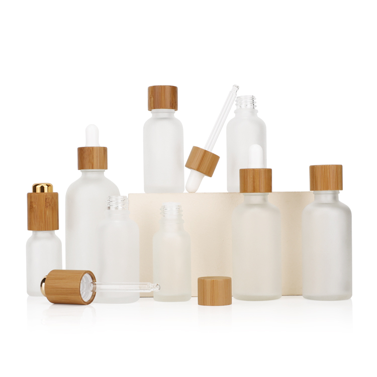 10ml 20ml 30ml 50ml 60ml 100ml frosted clear glass essential oil dropper bottles bamboo cap 1 oz 2 oz 4 oz