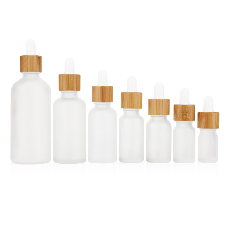 10ml 20ml 30ml 50ml 60ml 100ml frosted clear glass essential oil dropper bottles bamboo cap 1 oz 2 oz 4 oz