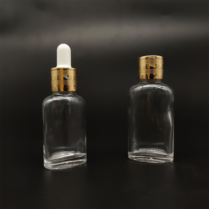10ml 20ml 30ml 50ml Clear Hot Stamping Flat Empty Glass Dropper Essential Oil Bottle