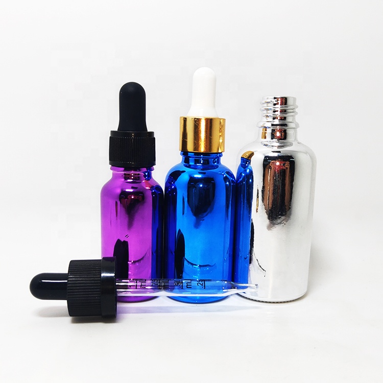 10ml 20ml 30ml 50ml cosmetic packaging anodized electroplate UV rose gold silver glass essential oil dropper bottles