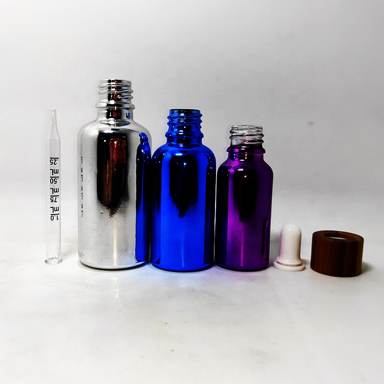 10ml 20ml 30ml 50ml cosmetic packaging anodized electroplate UV rose gold silver glass essential oil dropper bottles