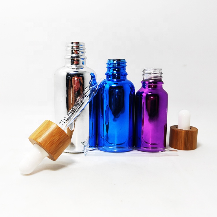 10ml 20ml 30ml 50ml cosmetic packaging anodized electroplate UV rose gold silver glass essential oil dropper bottles