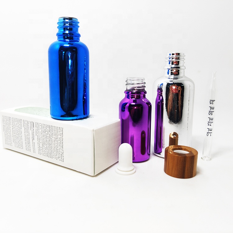 10ml 20ml 30ml 50ml cosmetic packaging anodized electroplate UV rose gold silver glass essential oil dropper bottles