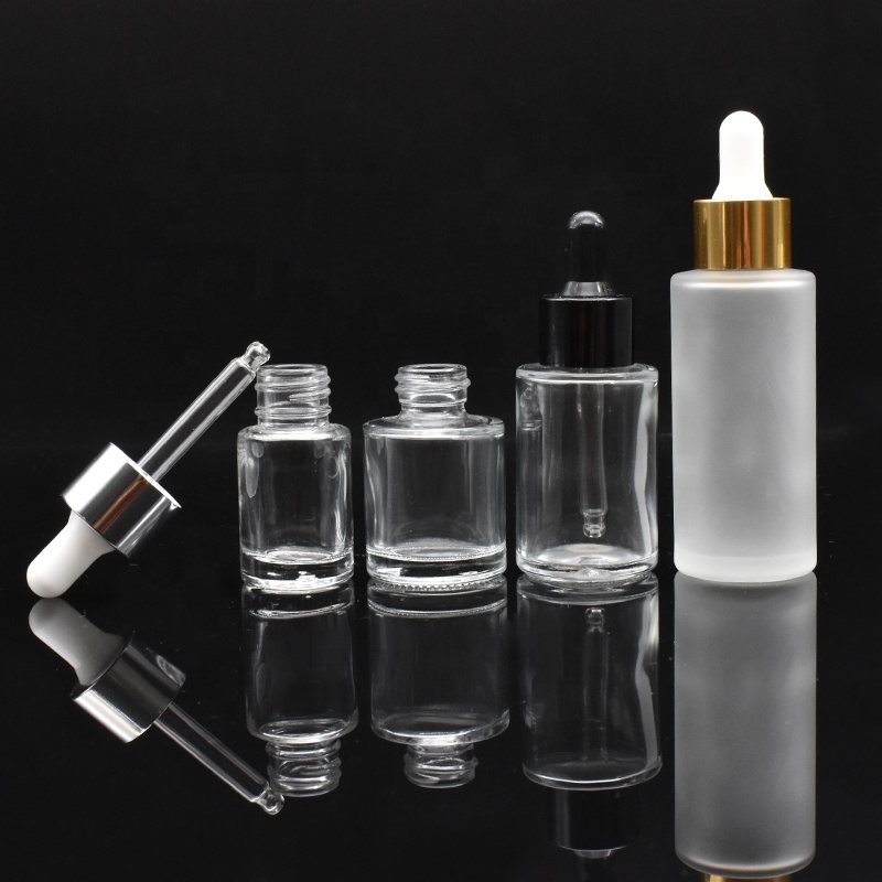 10ml 20ml 30ml 50ml glass dropper bottles clear frosted flat shoulder glass bottles with glass dropper for cosmetic essence