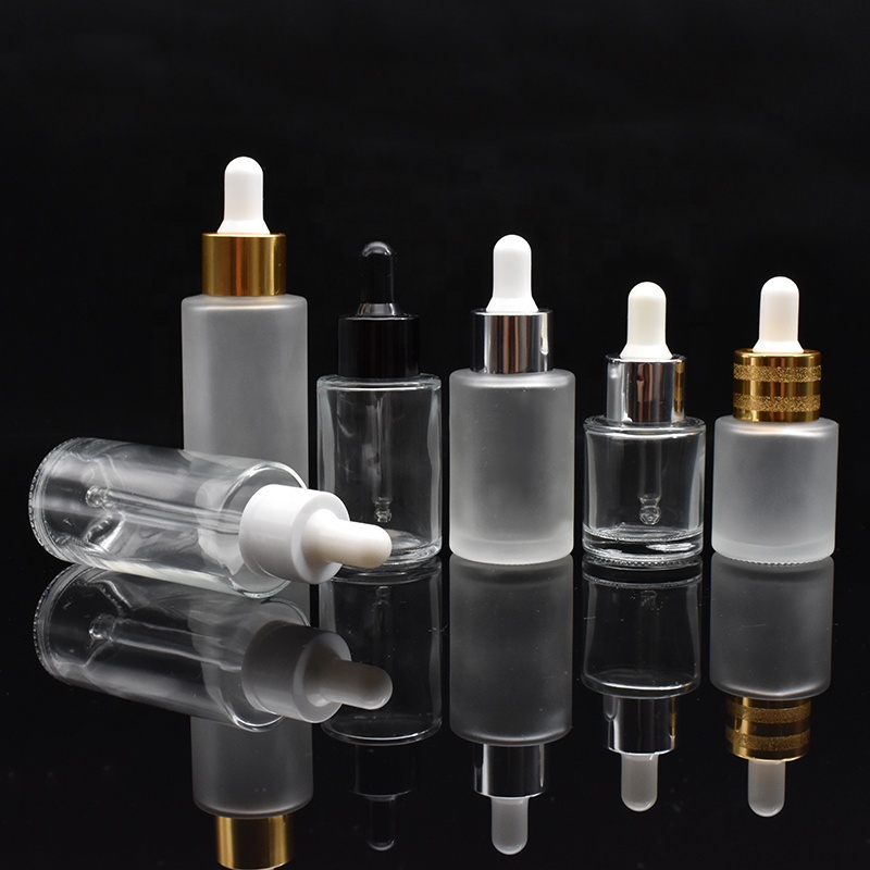 10ml 20ml 30ml 50ml glass dropper bottles clear frosted flat shoulder glass bottles with glass dropper for cosmetic essence