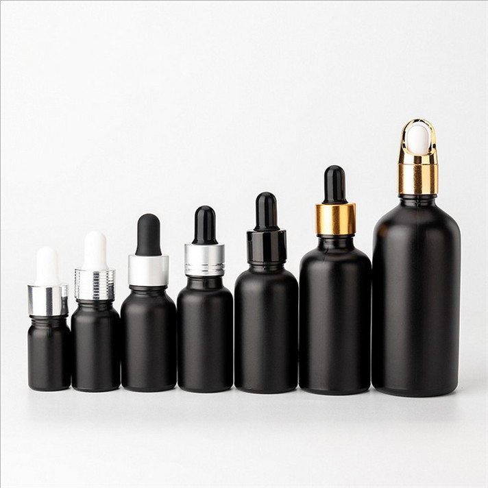 10ml 20ml 30ml 50ml matte frosted black glass dropper bottle essential oil bottles