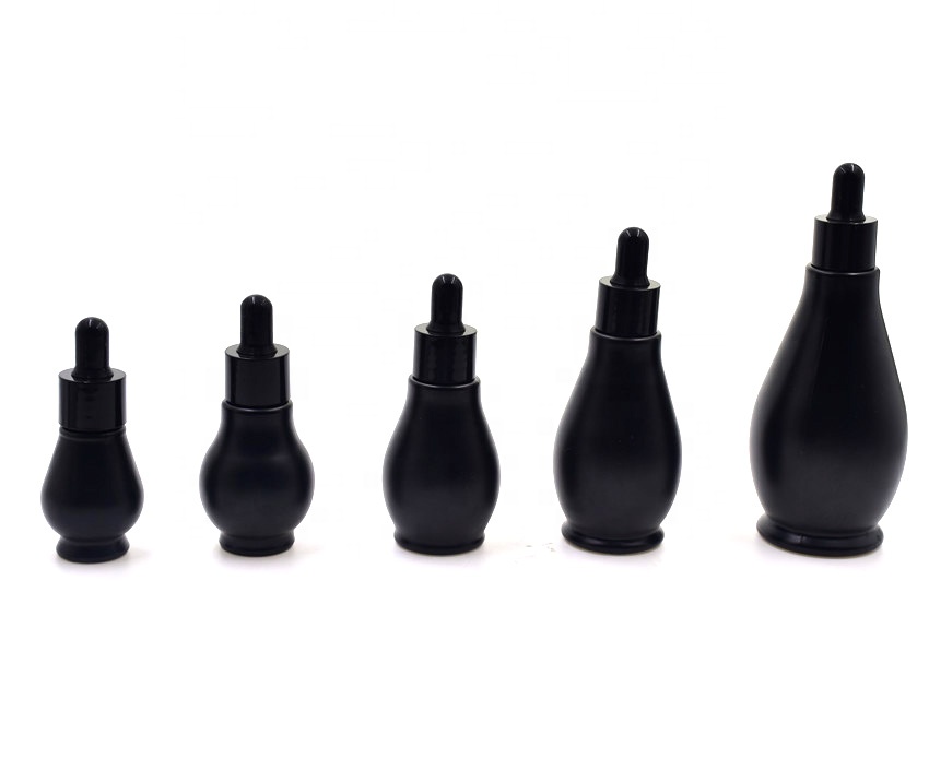 10ml 20ml 30ml 60ml 100ml matte black single gourd essential oil cosmetic packaging glass bottle with dropper spray pump cap