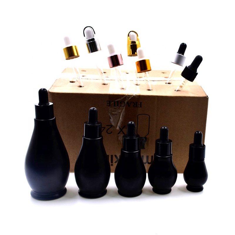 10ml 20ml 30ml 60ml 100ml matte black single gourd essential oil cosmetic packaging glass bottle with dropper spray pump cap