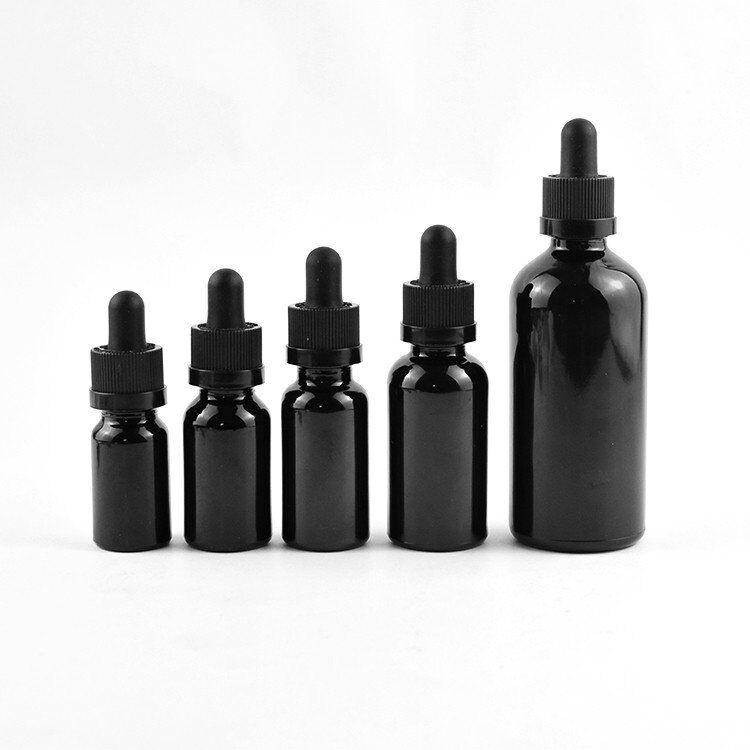 10ml 20ml 30ml black glass dropper pipette bottle with black Child resistant caps for essential oil