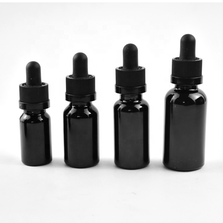10ml 20ml 30ml black glass dropper pipette bottles with black Child resistant caps for essential oil