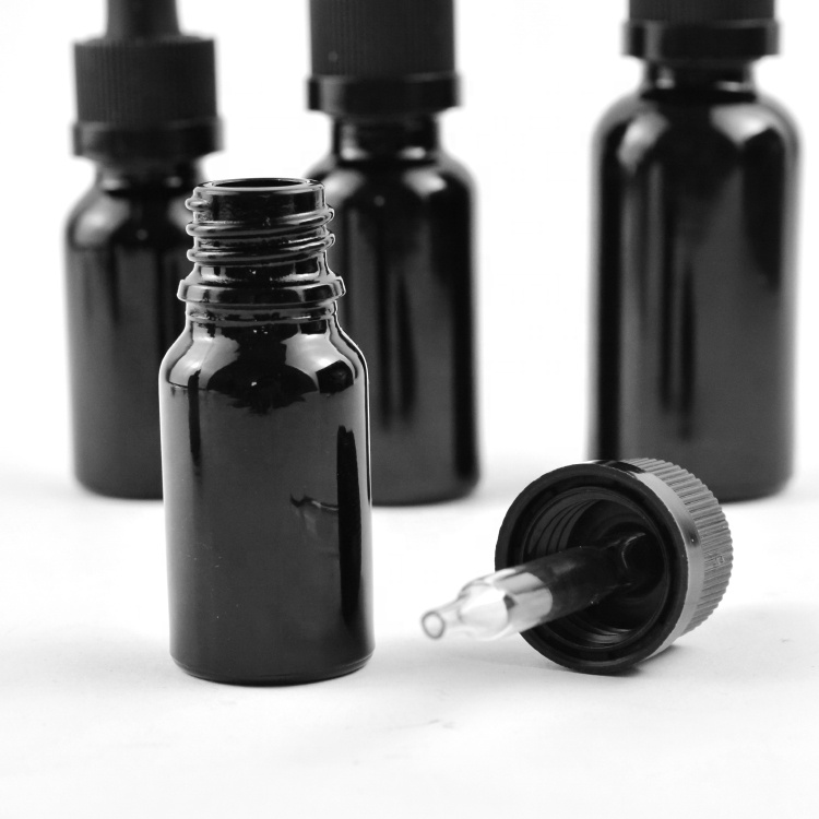 10ml 20ml 30ml black glass dropper pipette bottles with black Child resistant caps for essential oil