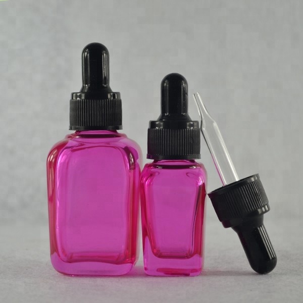 10ml 30 ml 1 oz pink french square glass dropper bottle for cosmetic serum