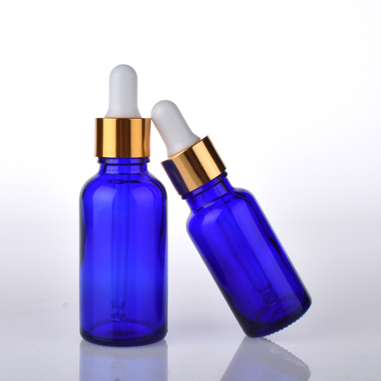 10ml 30ml 50ml 100 ml essential oil blue glass dropper bottle 30ml blue glass dropper bottle with gold cap and glass pipette
