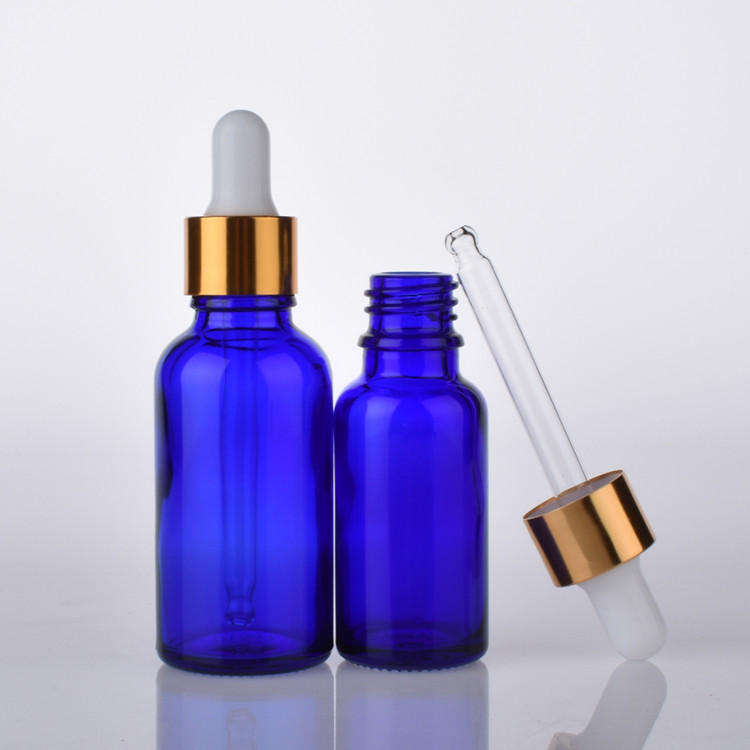10ml 30ml 50ml 100 ml essential oil blue glass dropper bottle 30ml blue glass dropper bottle with gold cap and glass pipette