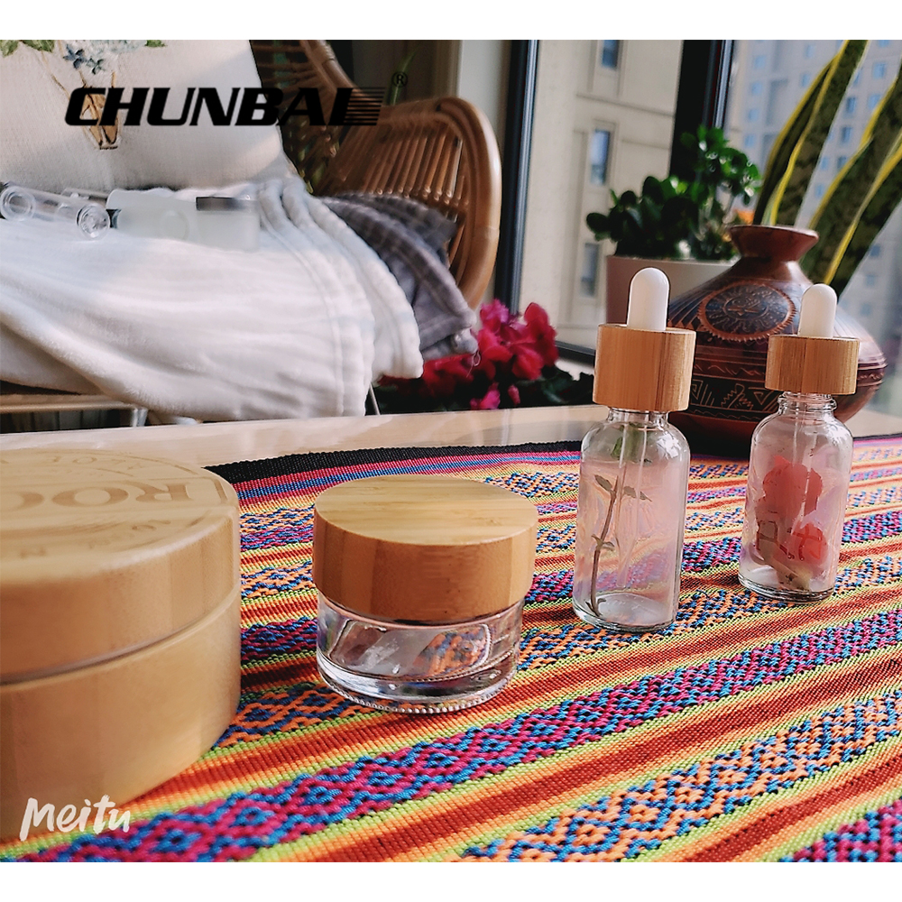 10ml 30ml 50ml 100ml 180ml 300ml glass jar with bamboo lid Engraving bamboo packaging