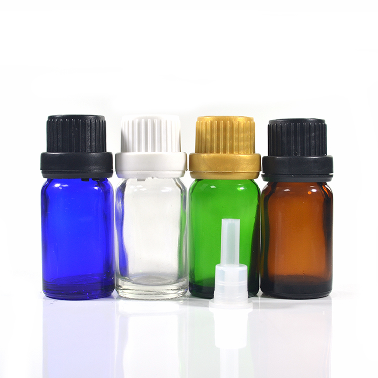 10ml 30ml 50ml 100ml clear blue green amber massage essential oil glass bottle with tamper proof cap and orifice reducer