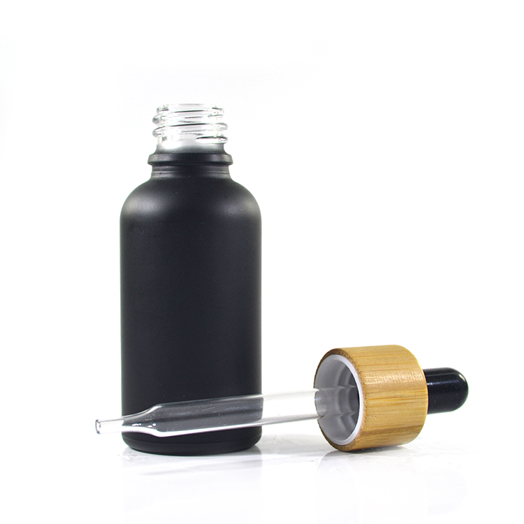 10ml 30ml 50ml 100ml frosted matte black essential oil glass dropper bottle bamboo lid for e liquid flavor