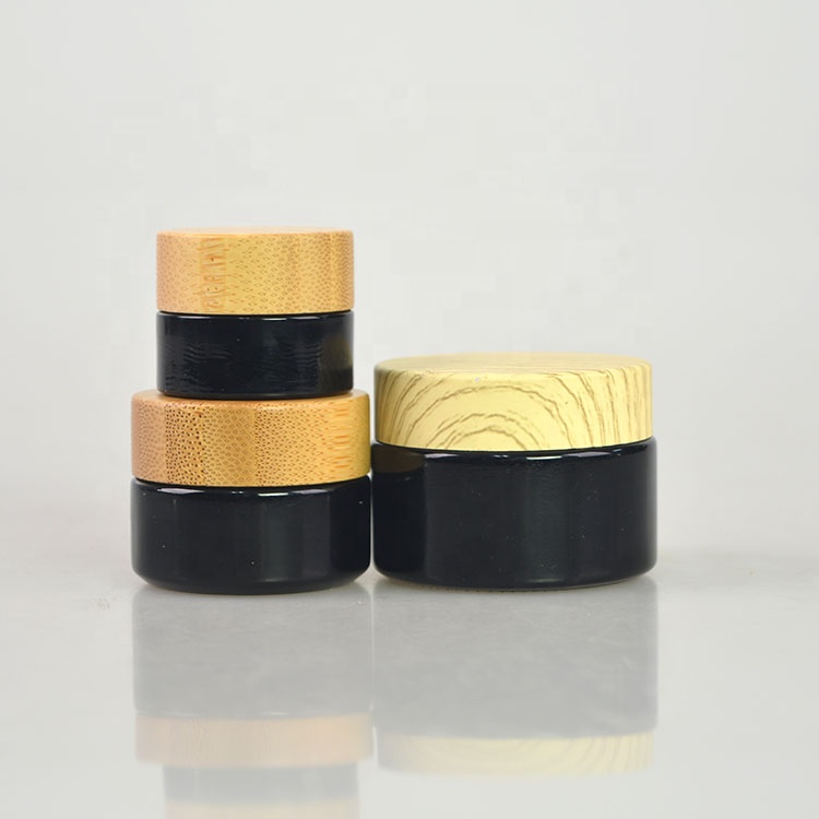 10ml 30ml 50ml Luxury Empty Black Cosmetic glass jar with Black Cap