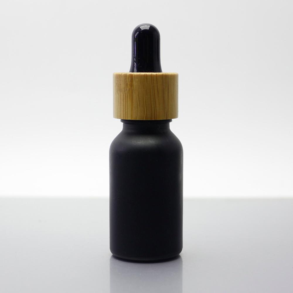 10ml 30ml 50ml frosted black coloured glass dropper essential oil bottle with bamboo cap GB-402T