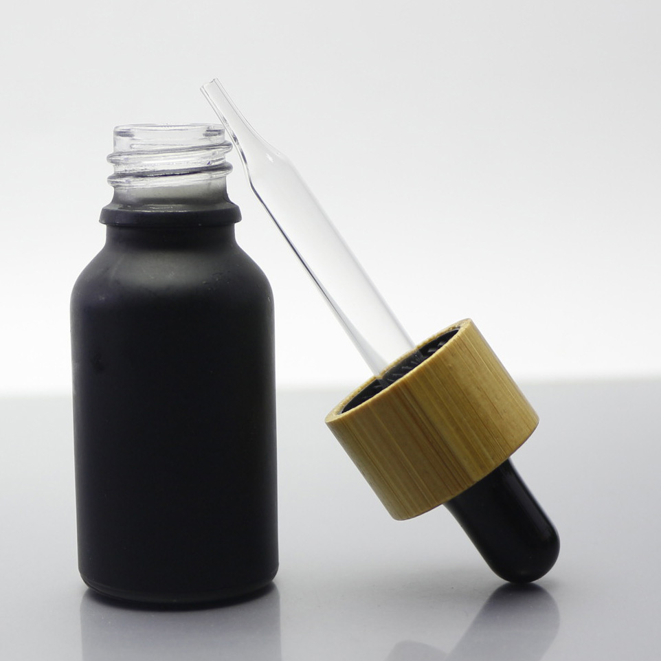 10ml 30ml 50ml frosted black coloured glass dropper essential oil bottle with bamboo cap GB-402T