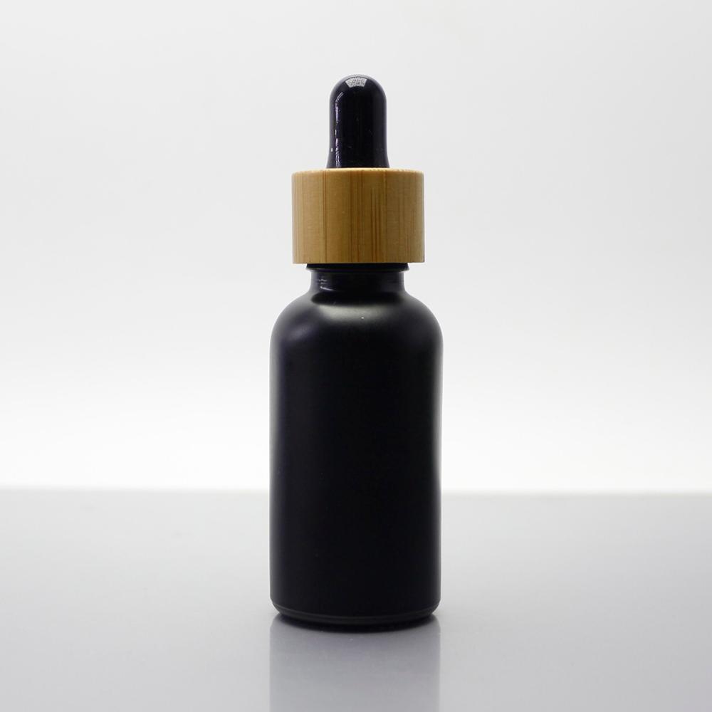10ml 30ml 50ml frosted black coloured glass dropper essential oil bottle with bamboo cap GB-402T
