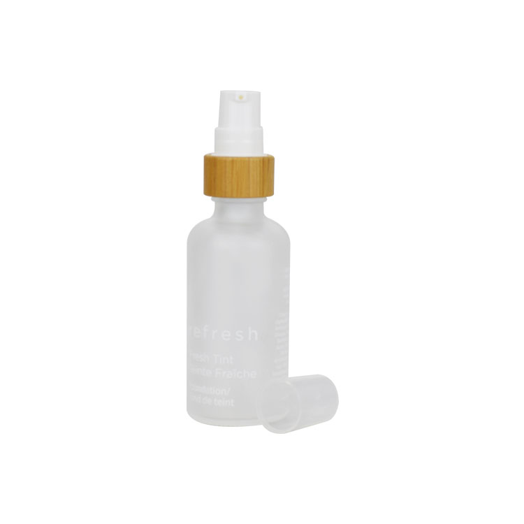 10ml 30ml 50ml glass cosmetic bamboo bottles frosted packaging cosmetic bottle oil with bamboo pump