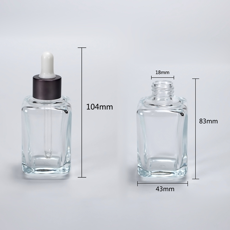 10ml 30ml 50ml transparent square glass dropper bottle