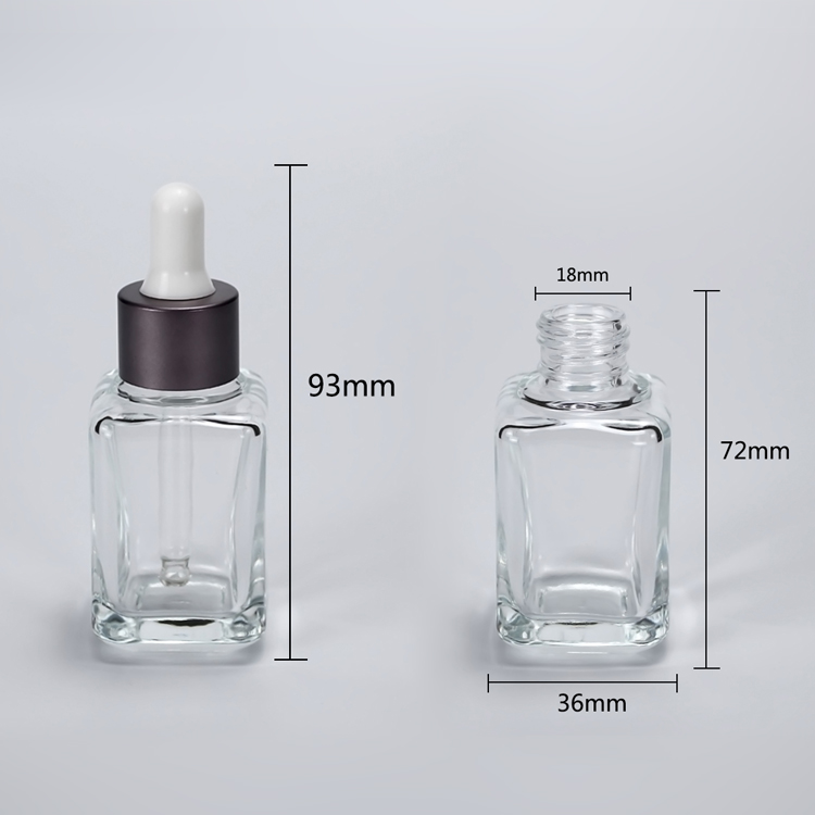 10ml 30ml 50ml transparent square glass dropper bottle
