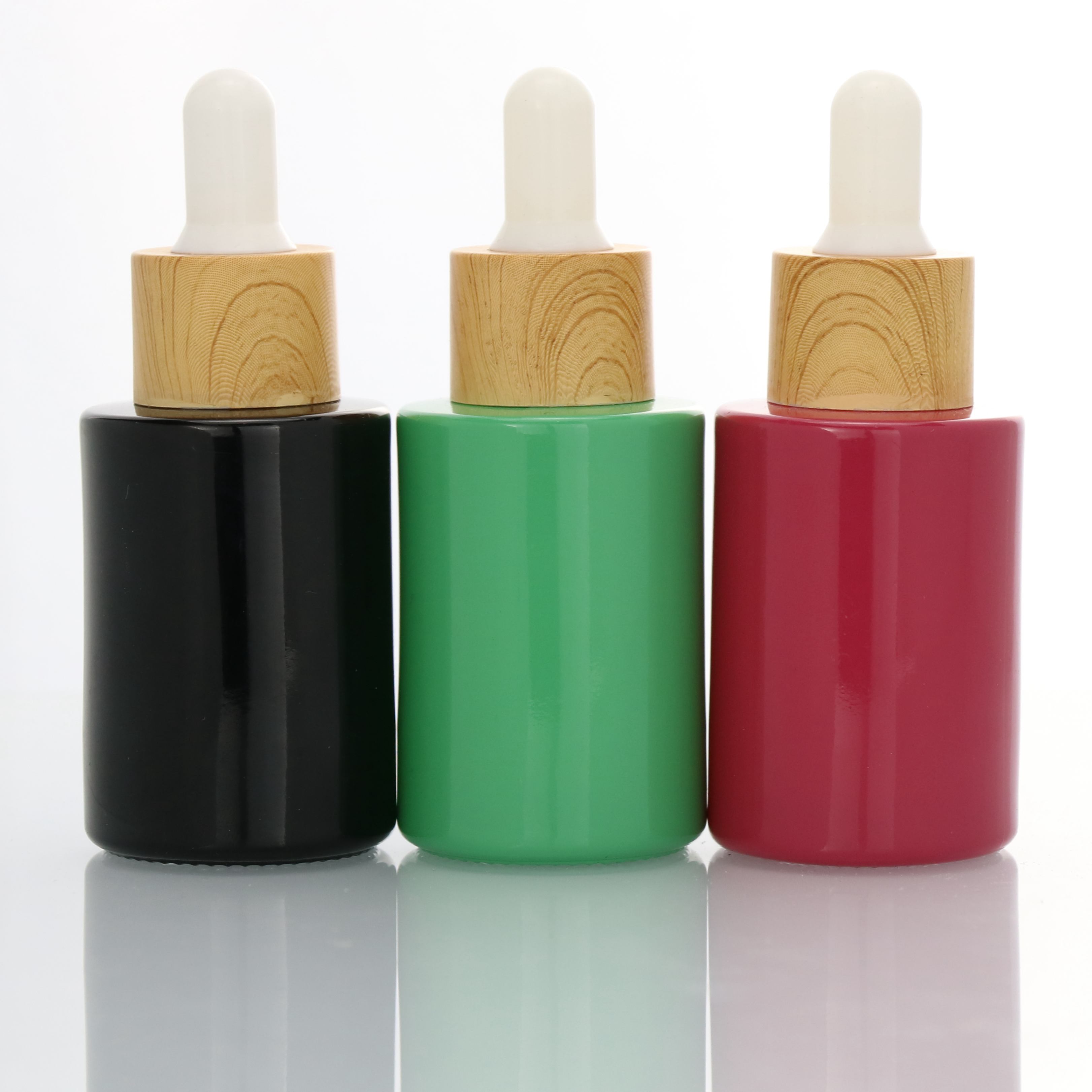 10ml 30ml matte black essential oil serum glass dropper bottle with bamboo cap tube