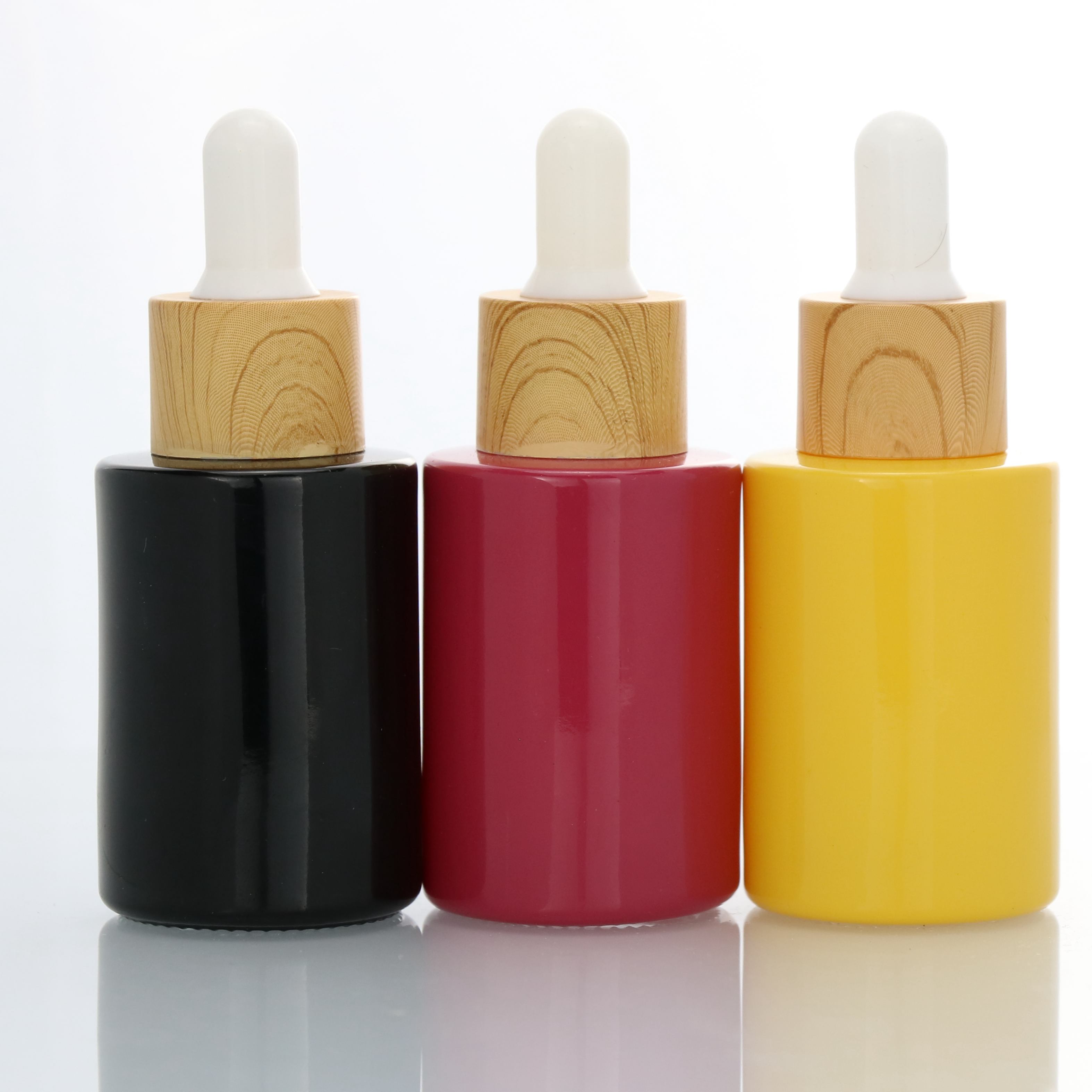 10ml 30ml matte black essential oil serum glass dropper bottle with bamboo cap tube