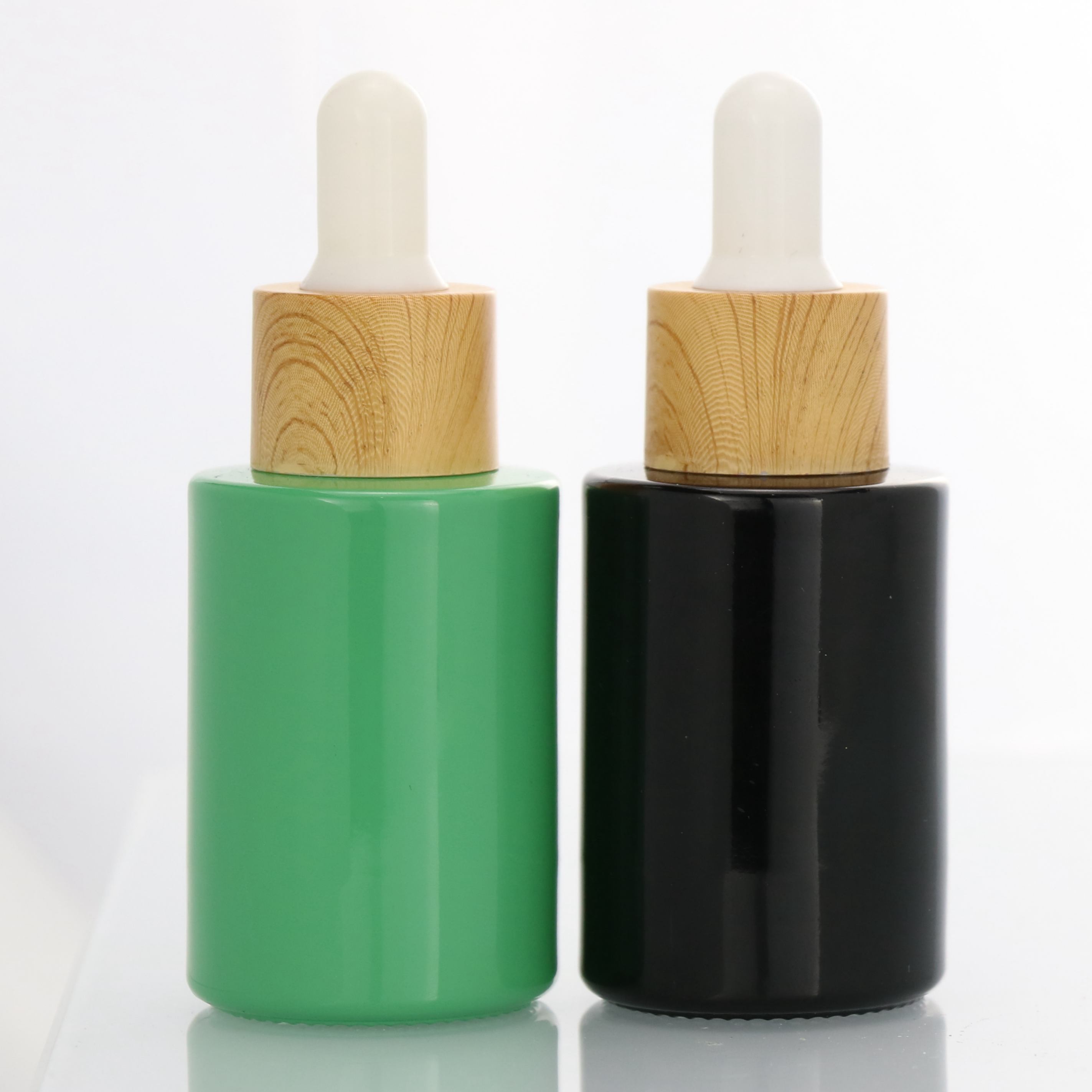 10ml 30ml matte black essential oil serum glass dropper bottle with bamboo cap tube